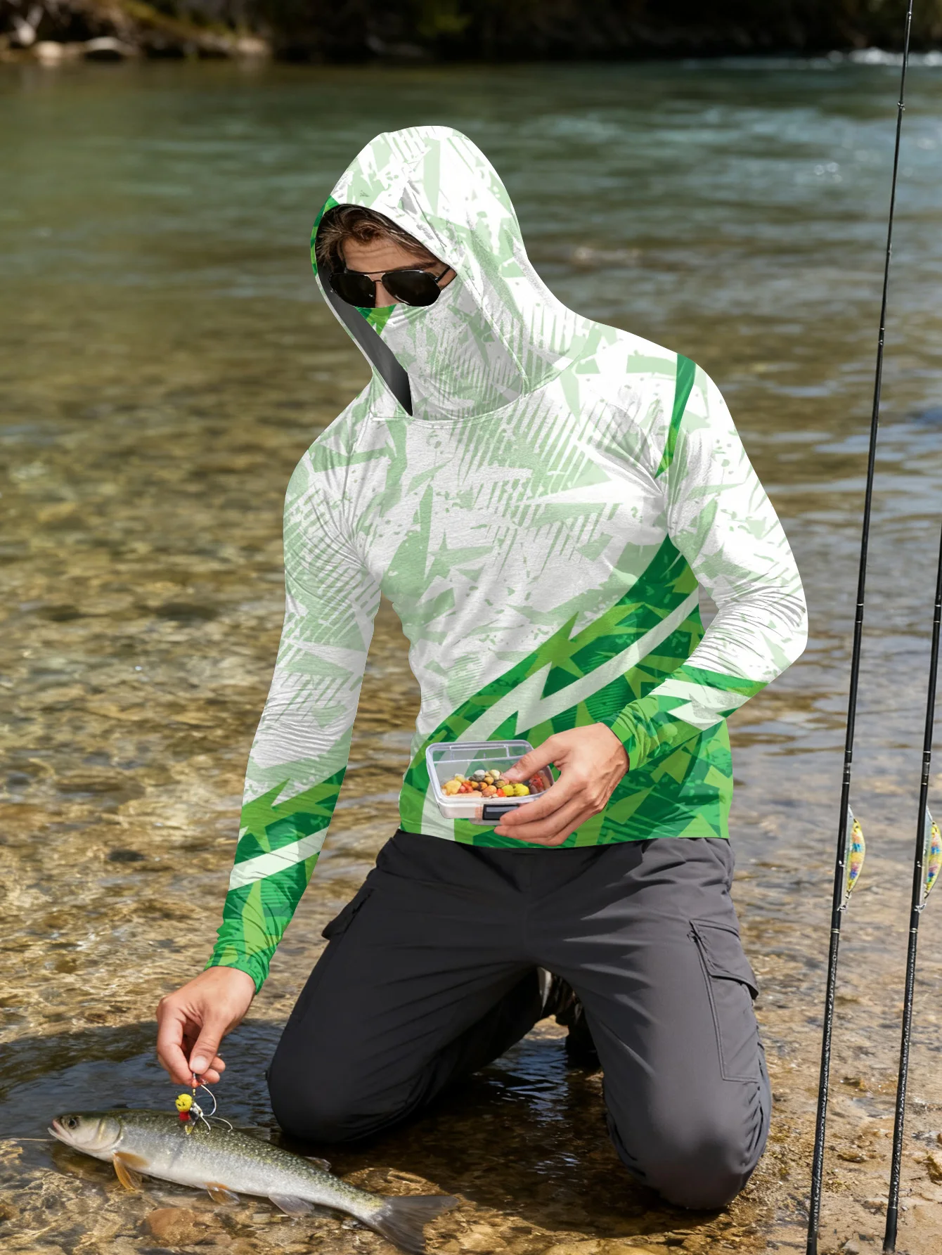 Mens Fishing Shirt Hooded UPF  - Fishing Mask Sun Protection recension och pris
