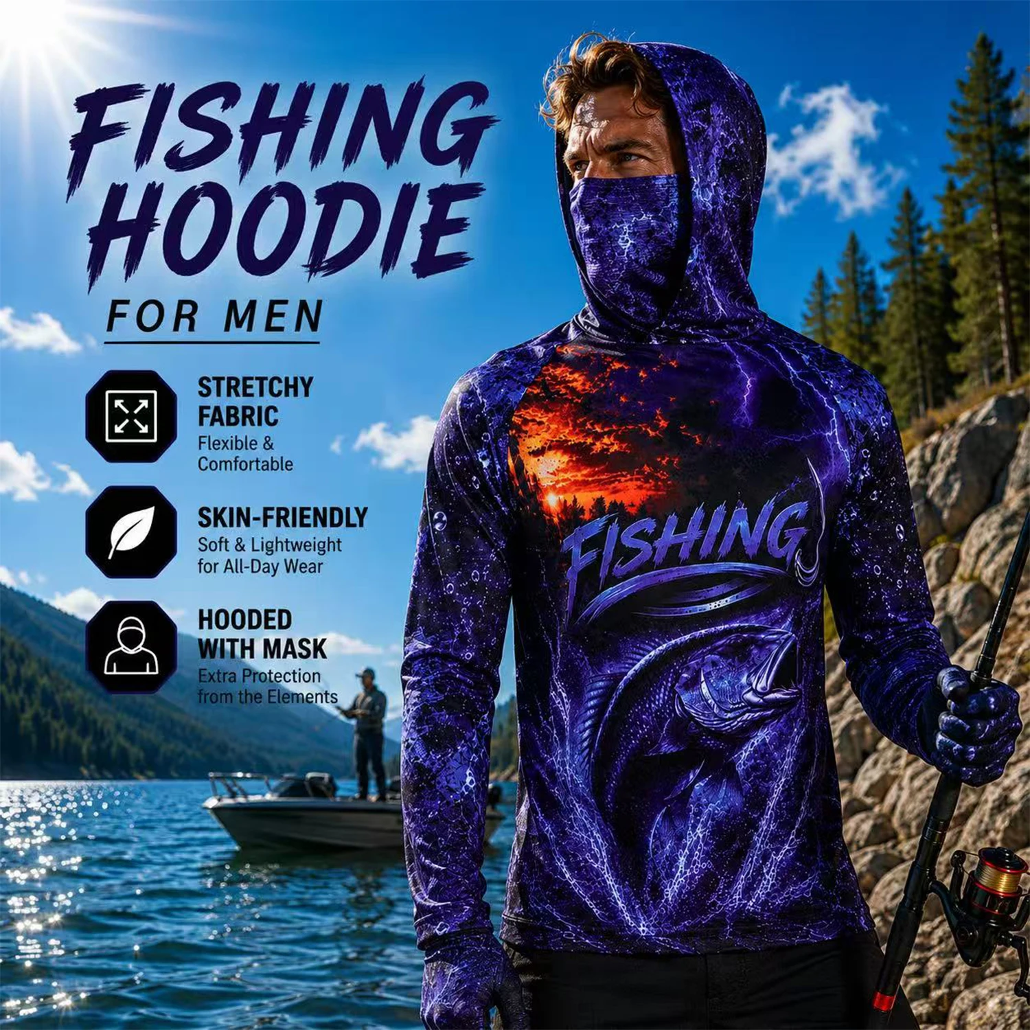Men Purple Bass Fish 3D Print  - Fishing Shirt Uv Protection recension och pris
