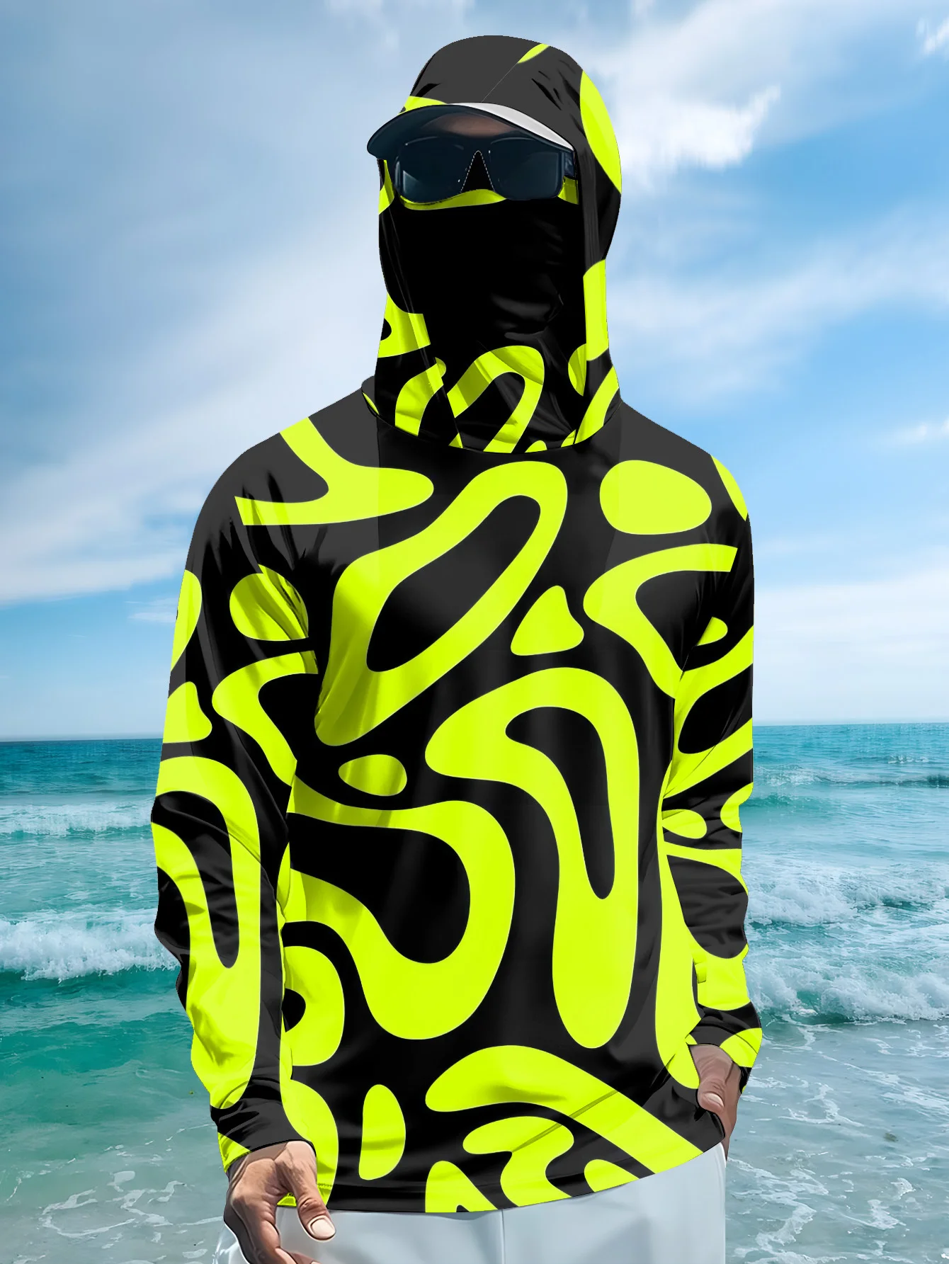 Men's Neon Green Abstract Prin - Fishing Mask Sun Protection recension och pris