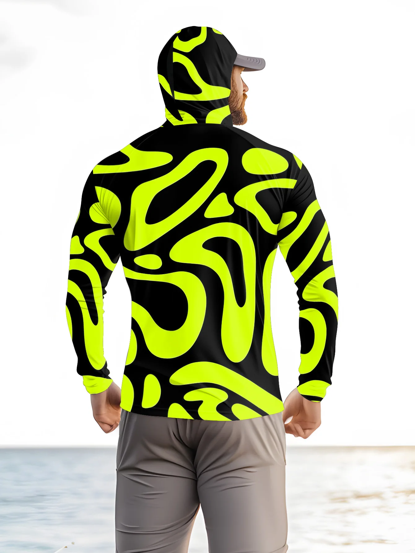 Men's Neon Green Abstract Prin - Fishing Mask Sun Protection recension och pris